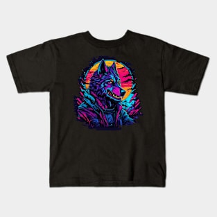 Synthwave Wolf Man Kids T-Shirt